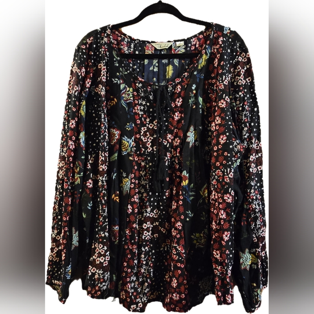 Caffe Marrahesh Navy Multi-color Floral Blouse